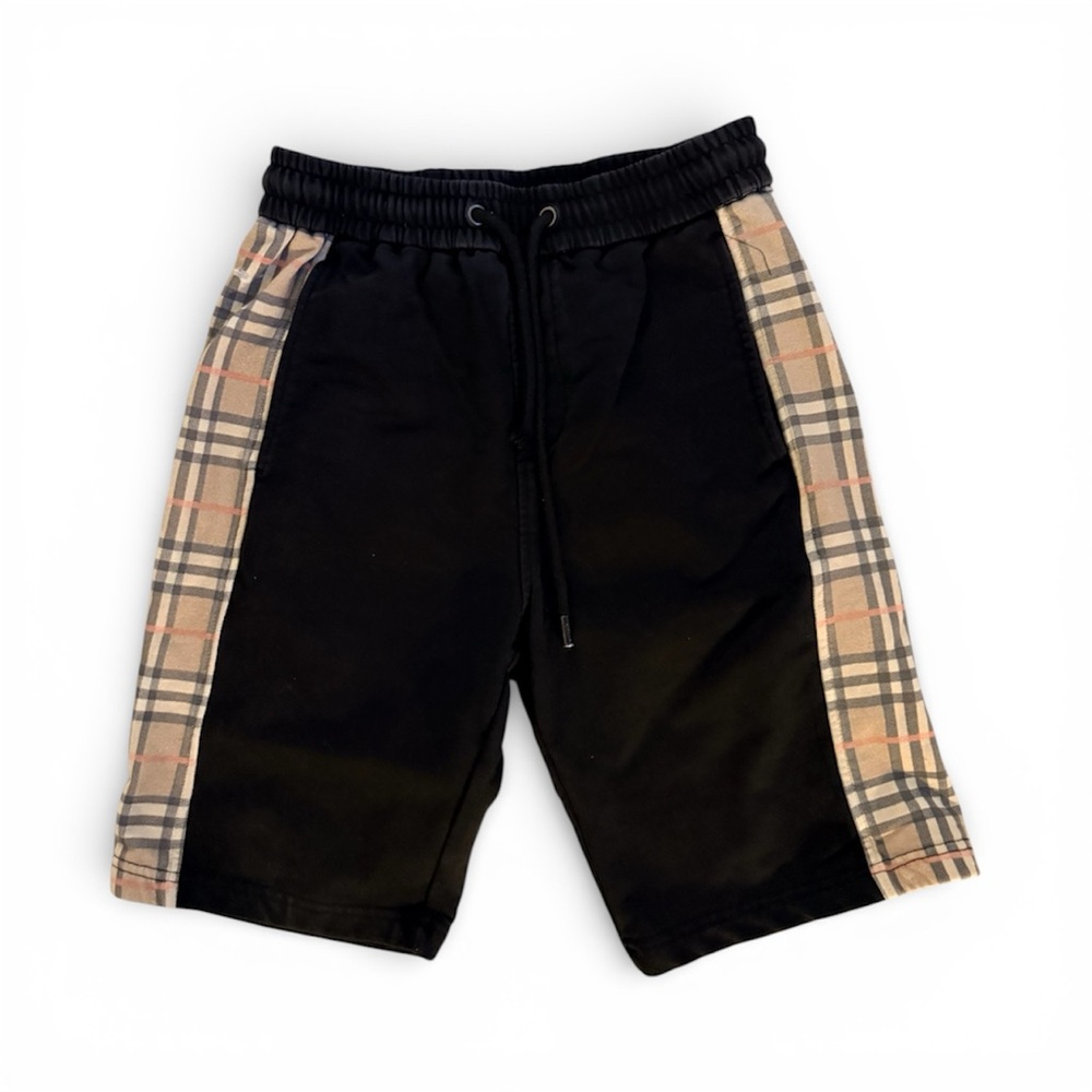 Burberry Kids Black Shorts with Plaid Sides